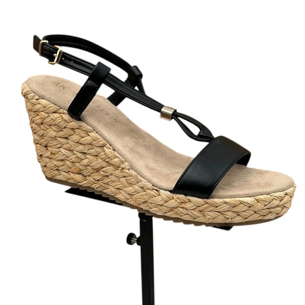Anne Klein Akwanessa Women’s Espadrille‎ Wedge Sandals Size 9 Black-Tan Strappy
